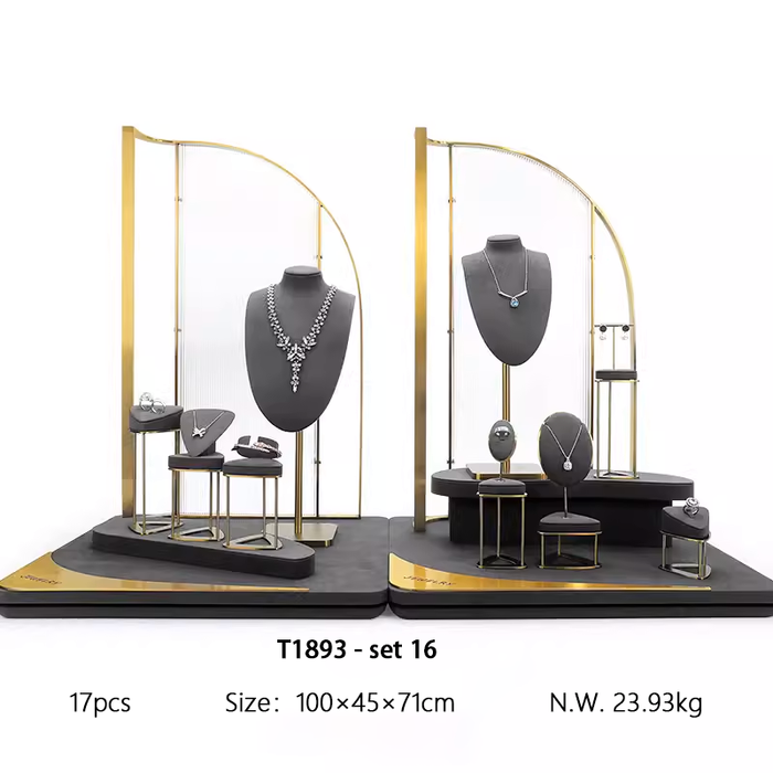 SETS - M2 Items New High-End Gray Jewelry Display Stands for Necklaces, Bracelets, Earrings, and Rings