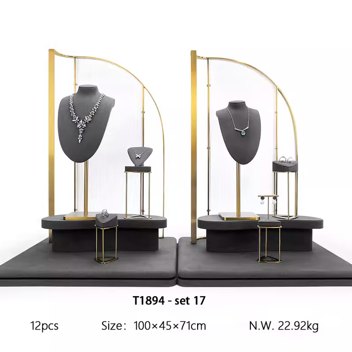 SETS - M2 Items New High-End Gray Jewelry Display Stands for Necklaces, Bracelets, Earrings, and Rings