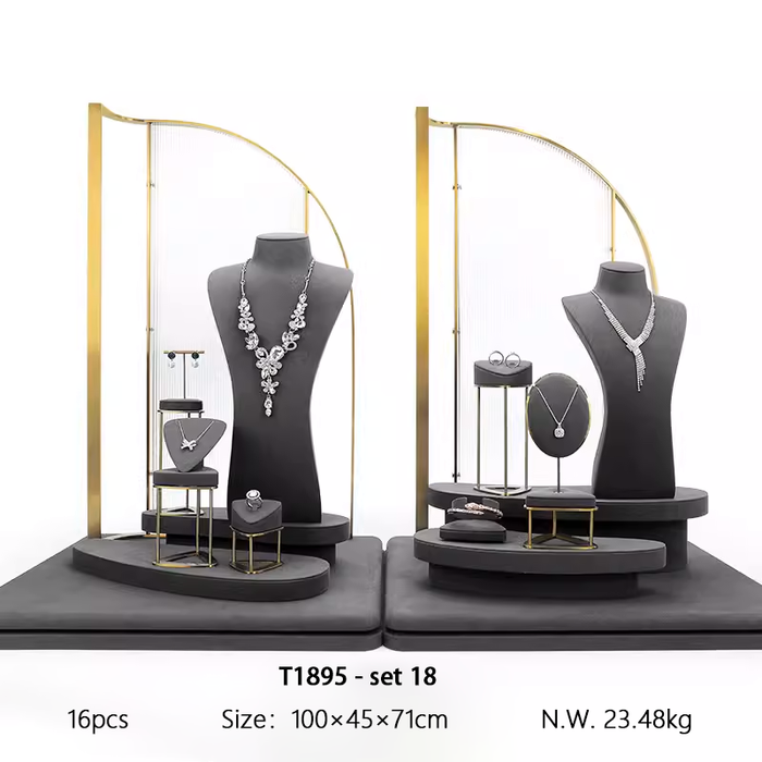 SETS - M2 Items New High-End Gray Jewelry Display Stands for Necklaces, Bracelets, Earrings, and Rings