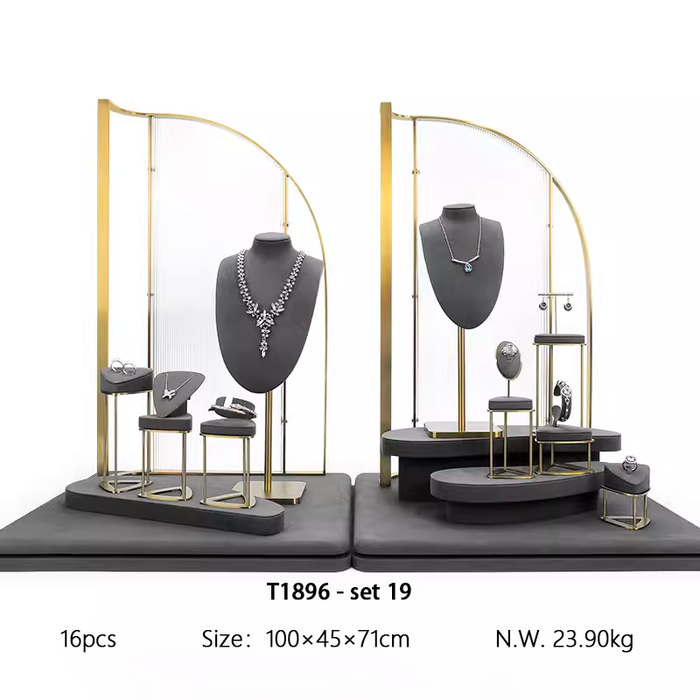 SETS - M2 Items New High-End Gray Jewelry Display Stands for Necklaces, Bracelets, Earrings, and Rings