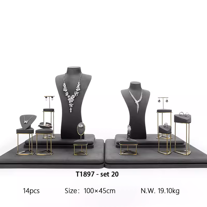 SETS - M2 Items New High-End Gray Jewelry Display Stands for Necklaces, Bracelets, Earrings, and Rings