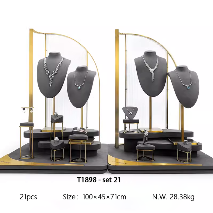 SETS - M2 Items New High-End Gray Jewelry Display Stands for Necklaces, Bracelets, Earrings, and Rings