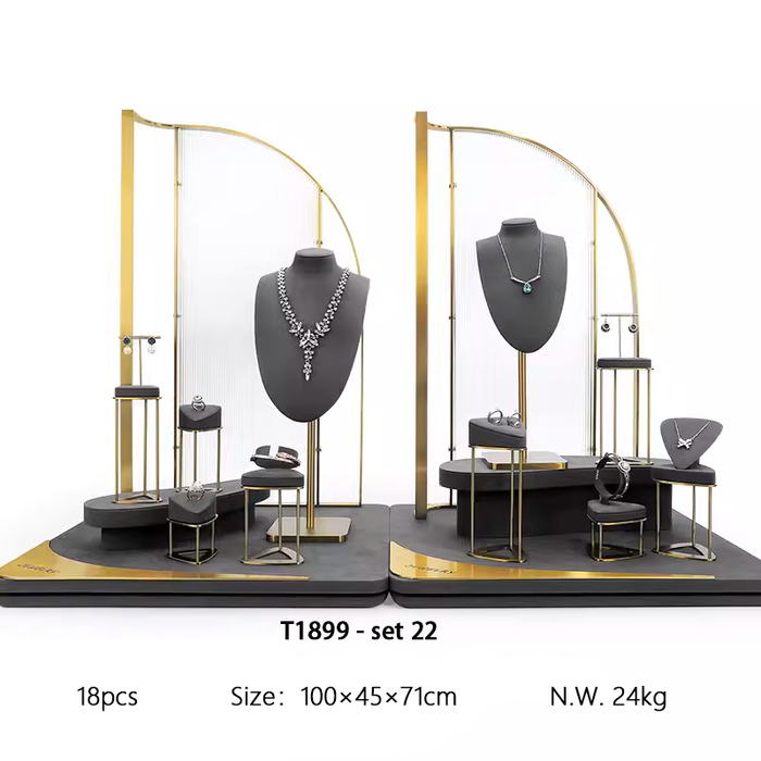 SETS - M2 Items New High-End Gray Jewelry Display Stands for Necklaces, Bracelets, Earrings, and Rings