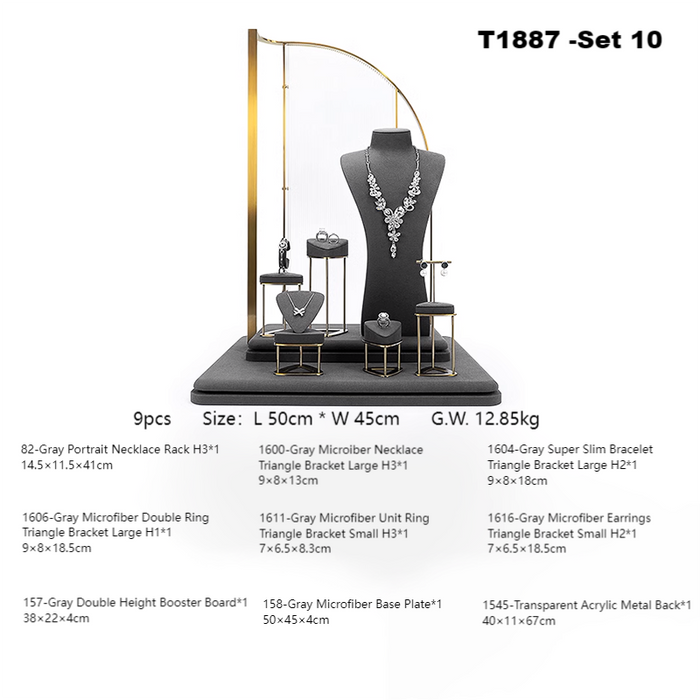 SETS-M2 Items New High-End Gray Jewelry Display Stands for Necklaces, Bracelets, Earrings, and Rings