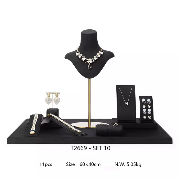 M2 Items Black Velvet Jewelry Display Stand for Necklaces, Rings, and Earrings - Luxury Jewelry Props