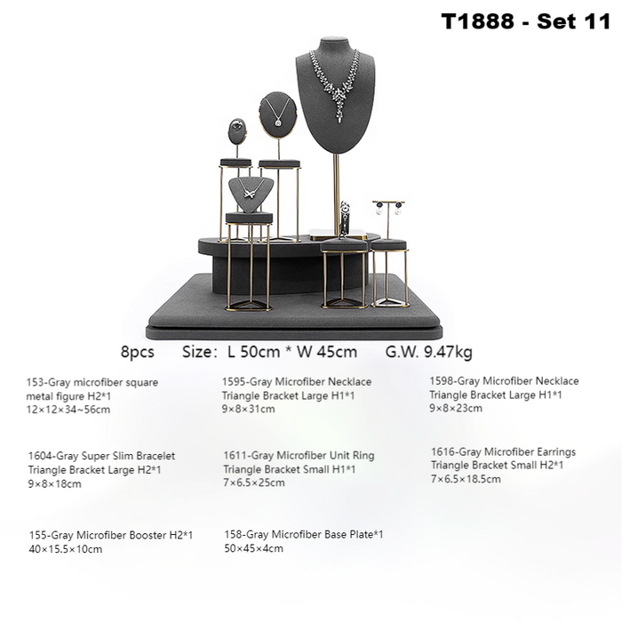 SETS - M2 Items New High-End Gray Jewelry Display Stands for Necklaces, Bracelets, Earrings, and Rings