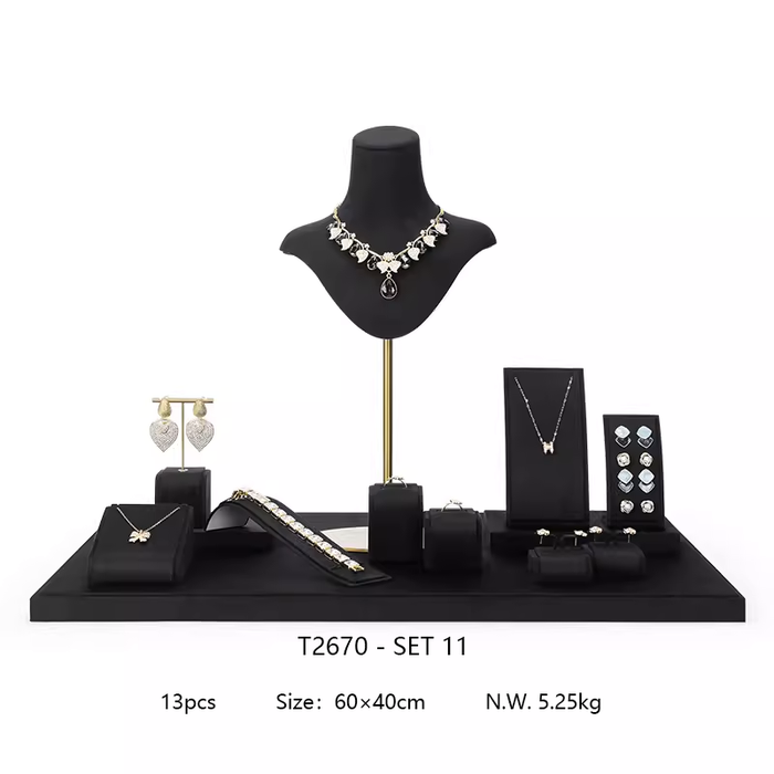 M2 Items Black Velvet Jewelry Display Stand for Necklaces, Rings, and Earrings - Luxury Jewelry Props