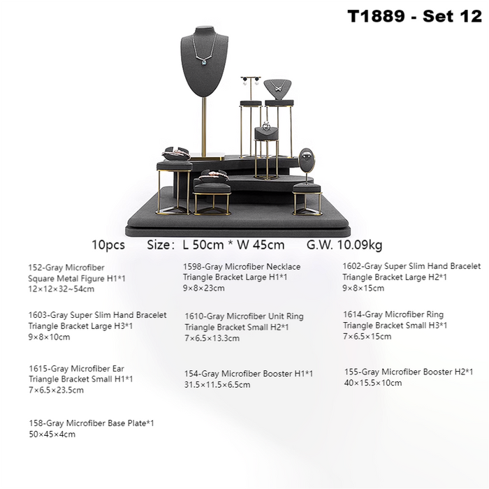SETS-M2 Items New High-End Gray Jewelry Display Stands for Necklaces, Bracelets, Earrings, and Rings