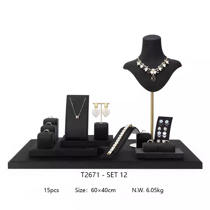 M2 Items Black Velvet Jewelry Display Stand for Necklaces, Rings, and Earrings - Luxury Jewelry Props