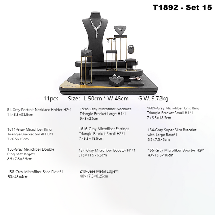 SETS-M2 Items New High-End Gray Jewelry Display Stands for Necklaces, Bracelets, Earrings, and Rings