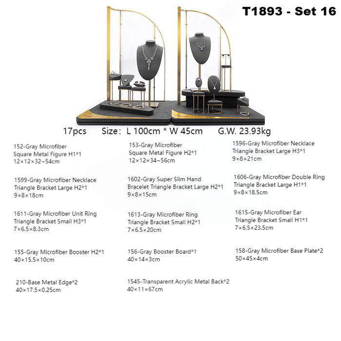 SETS - M2 Items New High-End Gray Jewelry Display Stands for Necklaces, Bracelets, Earrings, and Rings