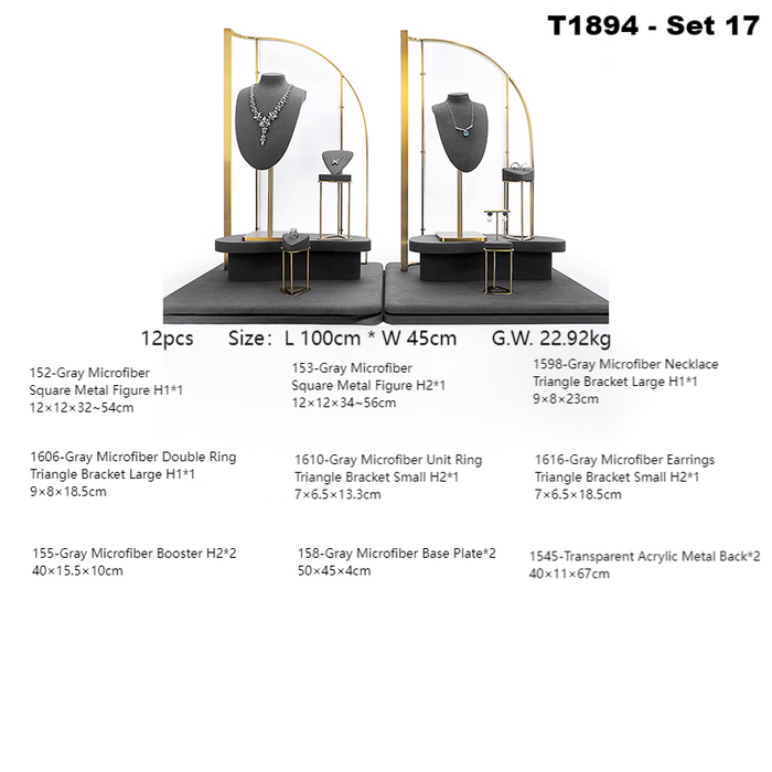 SETS - M2 Items New High-End Gray Jewelry Display Stands for Necklaces, Bracelets, Earrings, and Rings