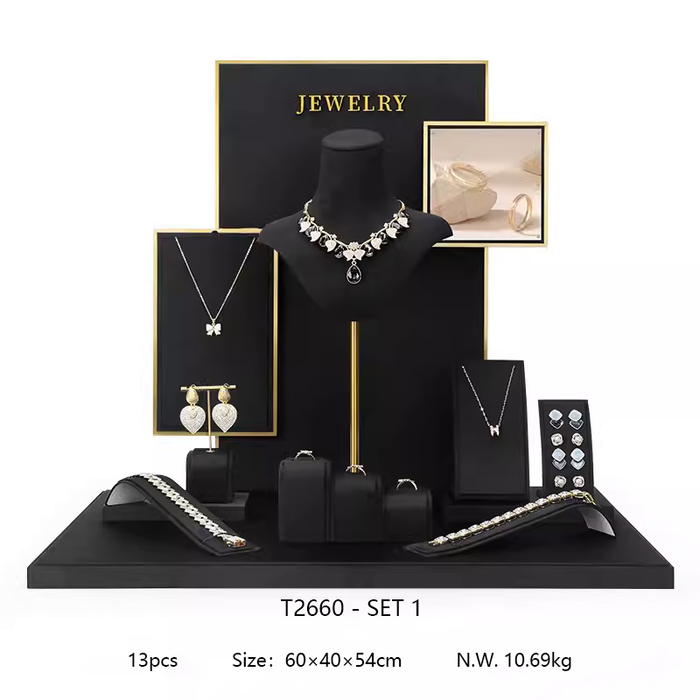 M2 Items Black Velvet Jewelry Display Stand for Necklaces, Rings, and Earrings - Luxury Jewelry Props