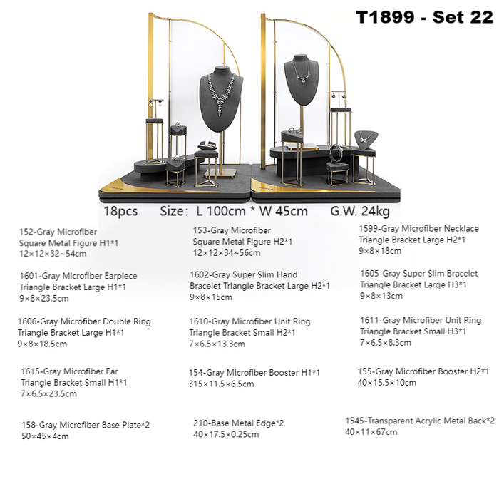 SETS - M2 Items New High-End Gray Jewelry Display Stands for Necklaces, Bracelets, Earrings, and Rings