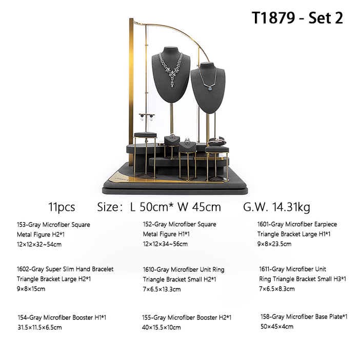 SETS - M2 Items New High-End Gray Jewelry Display Stands for Necklaces, Bracelets, Earrings, and Rings