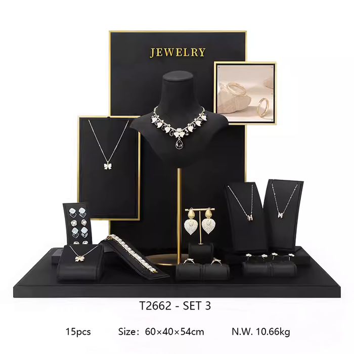 M2 Items Black Velvet Jewelry Display Stand for Necklaces, Rings, and Earrings - Luxury Jewelry Props