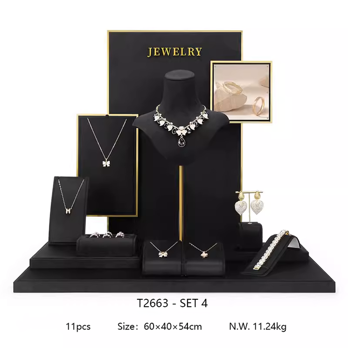 M2 Items Black Velvet Jewelry Display Stand for Necklaces, Rings, and Earrings - Luxury Jewelry Props