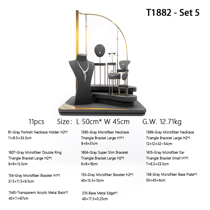 SETS - M2 Items New High-End Gray Jewelry Display Stands for Necklaces, Bracelets, Earrings, and Rings