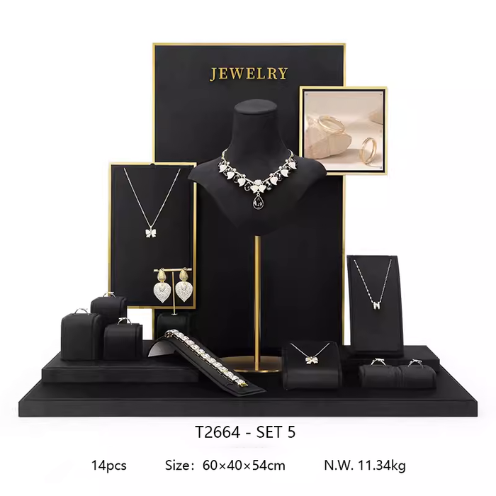 M2 Items Black Velvet Jewelry Display Stand for Necklaces, Rings, and Earrings - Luxury Jewelry Props