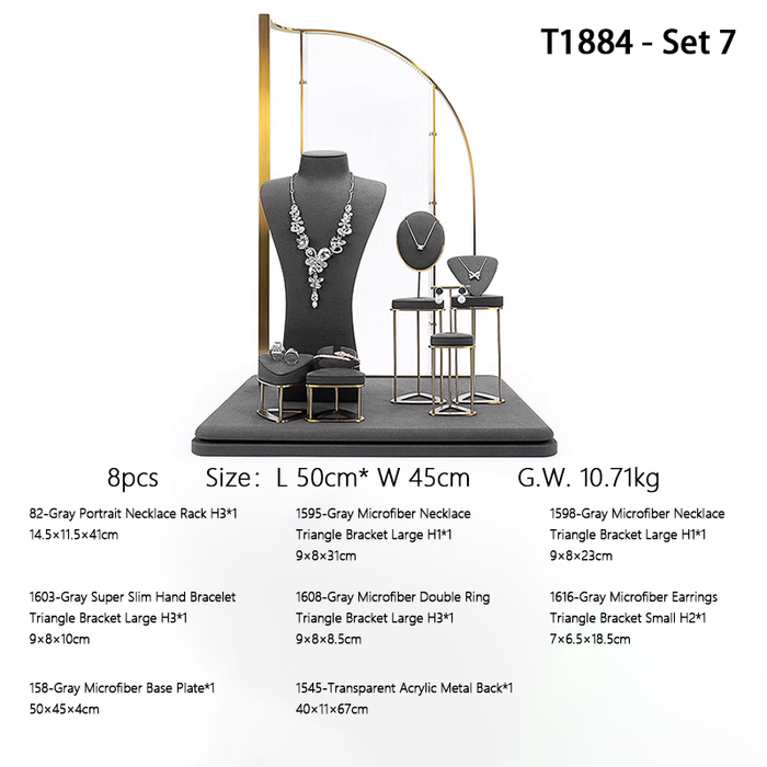 SETS - M2 Items New High-End Gray Jewelry Display Stands for Necklaces, Bracelets, Earrings, and Rings