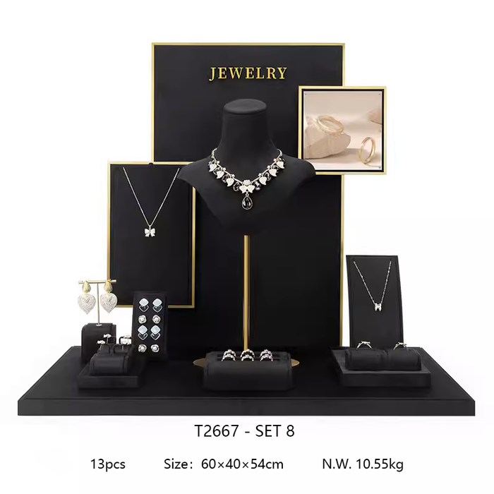 M2 Items Black Velvet Jewelry Display Stand for Necklaces, Rings, and Earrings - Luxury Jewelry Props