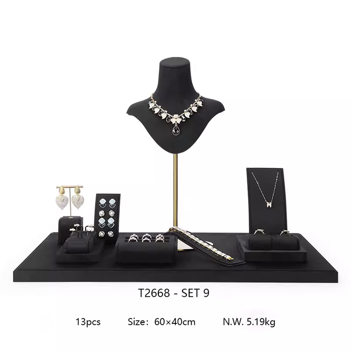 M2 Items Black Velvet Jewelry Display Stand for Necklaces, Rings, and Earrings - Luxury Jewelry Props