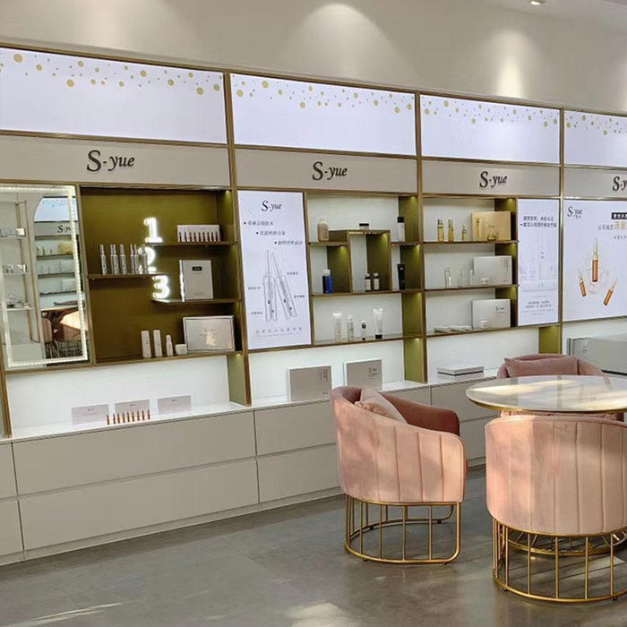 AU Free Shipping White & Gold Spa Beauty Clinic Store Wall Bay Floor Display Cabinets - M2 Retail