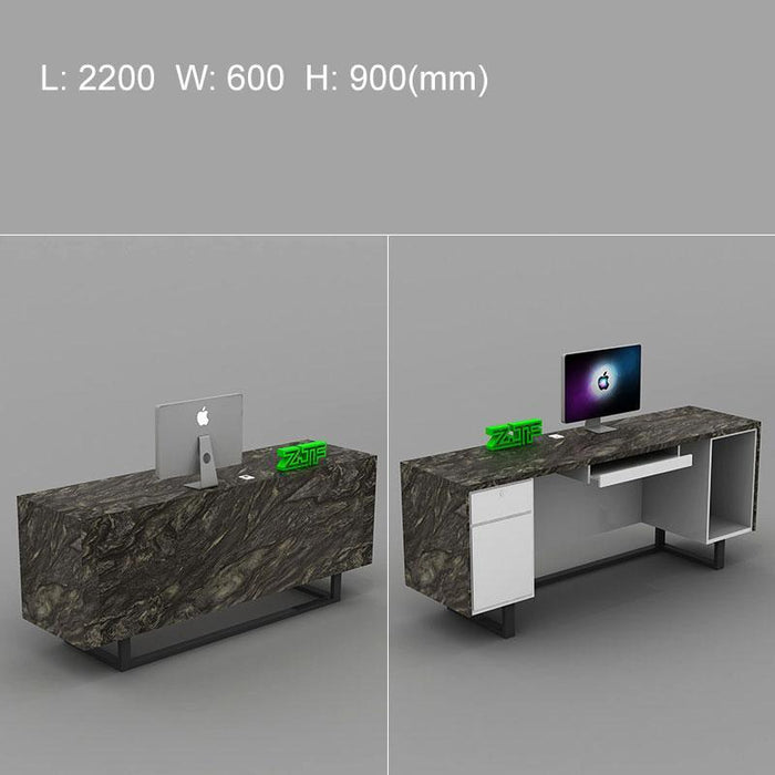 Black Marble Laminate Large Reception Desk with Metal Feet for Hotel Industry Store Design - M2 Retail