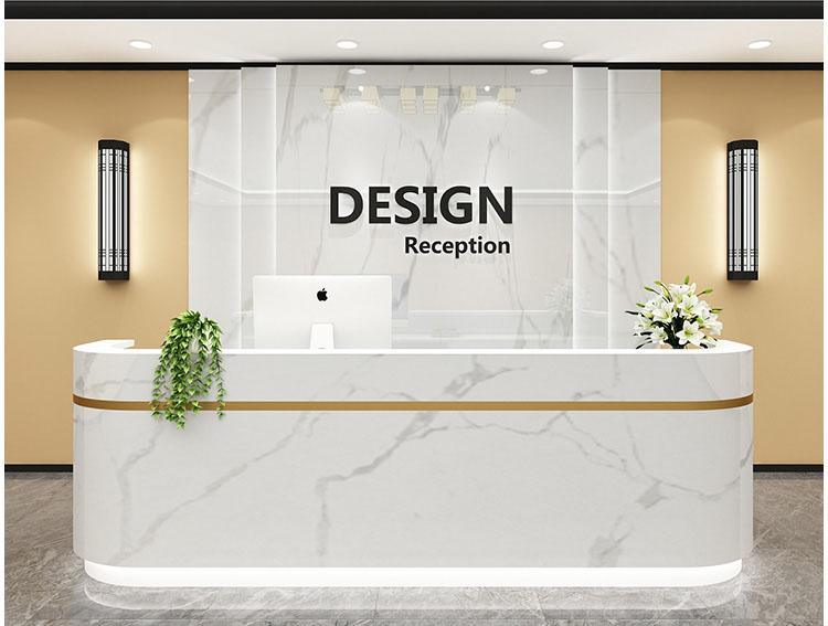 Curved Luxury White Marble Laminate Reception Desk Till Counter for Retail Store - M2 Retail