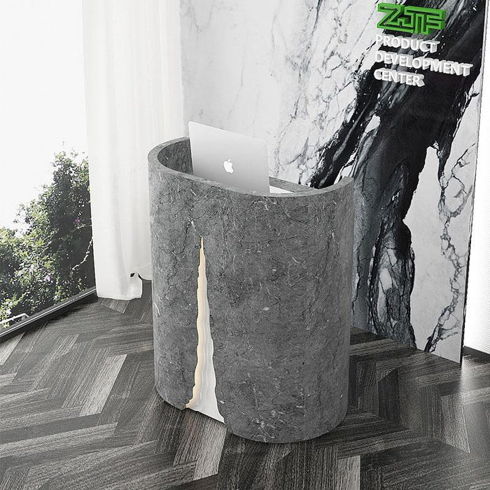 Curved Small Reception Counter Store Font Desk in Grey Marble Reception Counter Table for All Purpose - M2 Retail
