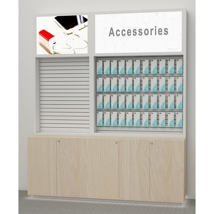 Customized Mobile Phone Store Modern Design Wood Cabinets with Glass Shelves - M2 Retail