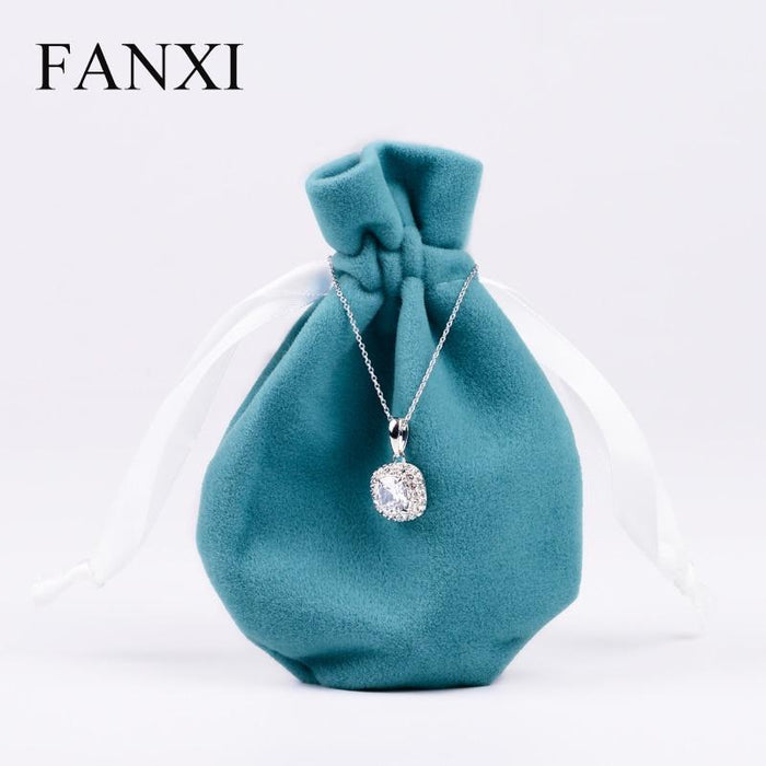 FANXI  12PCS/LOT Soft Small Velvet Jewelry Bag with Silk Ribbon Ring Necklace Earring Bracelet Packaging Gift Pouch Shop Favors - M2 Retail