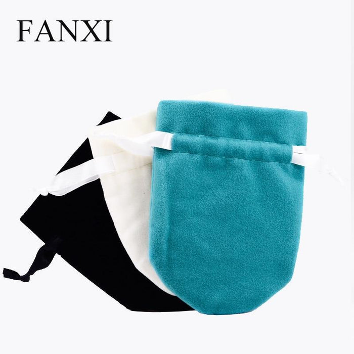 FANXI  12PCS/LOT Soft Small Velvet Jewelry Bag with Silk Ribbon Ring Necklace Earring Bracelet Packaging Gift Pouch Shop Favors - M2 Retail