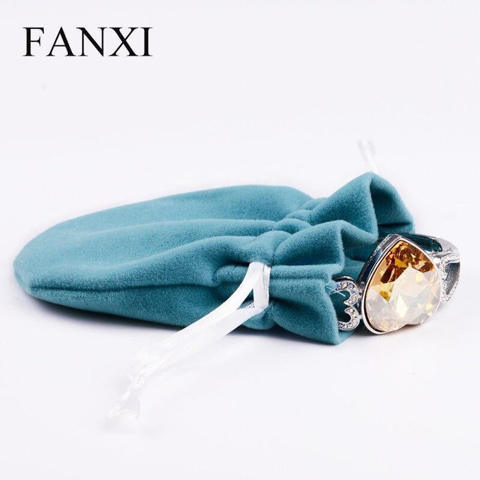 FANXI Custom Logo Jewellery Pouch Bag For Ring Necklace Watch Bracelet  Packaging Light Pink Drawstring Velvet