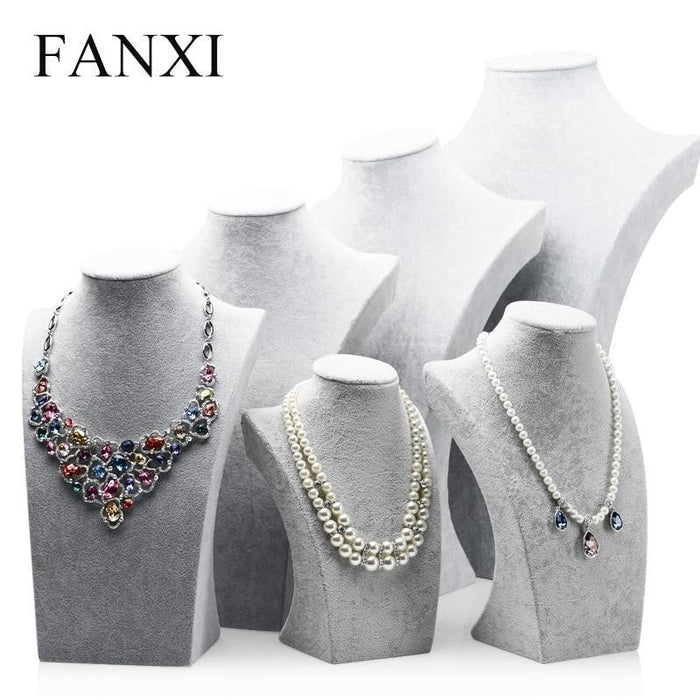 FANXI Elegant Silver Gray Color Velvet Jewelry Bust Stand Necklace Pendant Chain Hanger Display for Counter Neck Stands Display - M2 Retail