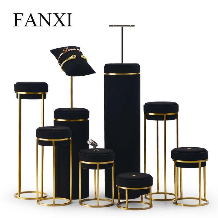 FANXI Jewelry Display Leather Necklace Earring Bracelet Display Stand Neckalce Bust Display Setwith Metal Base - M2 Retail