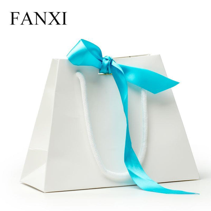 FANXI Wholesale 10Pcs/Lot Luxury Color Handle Jewelry Gift Packaging Bags With Silk Ribbon Craft Shopping Gift Paper Bag - M2 Retail