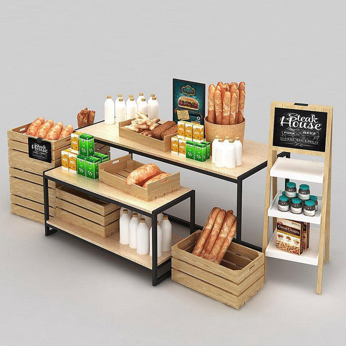 Food/ Wine Promotion Table & Counters Group made by Wood & Black Profile Loft Modern Design - M2 Retail