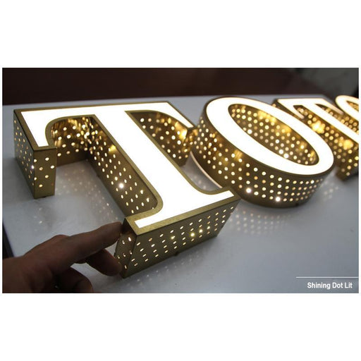 Front Lit Acrylic Retail Shop Front Sign Dot Lit Stainless Steel Return - M2 Retail