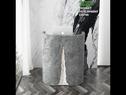 Curved Small Reception Counter Store Font Desk in Grey Marble Reception Counter Table for All Purpose