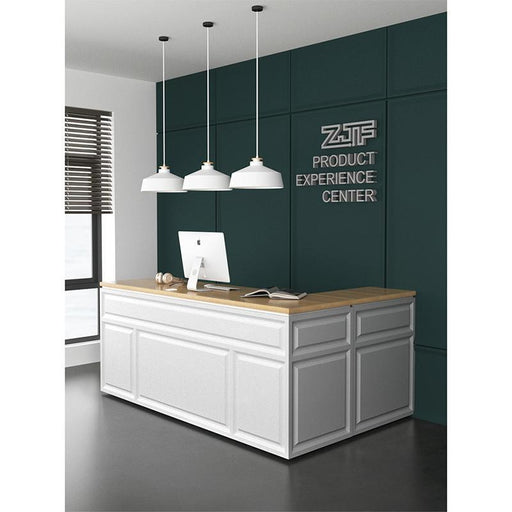 L shaped Modern White Paint Boutique Reception Desk with Wood Counter Top - M2 Retail