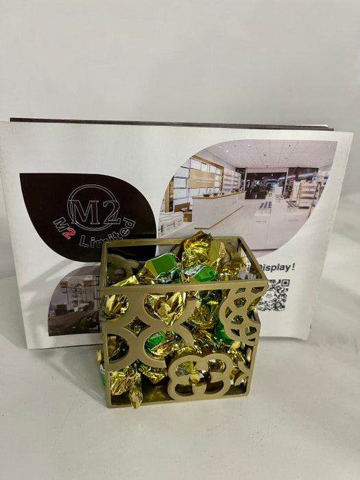 3mm thick Gold Stainless Steel Candy Box (65*70*70mm) for Reception Desk Hotel Lobby