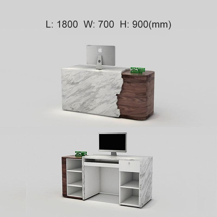 Large Hotel Front Desk Cracked Design Black Walnut Wood Marble Front Desk for Sales - M2 Retail