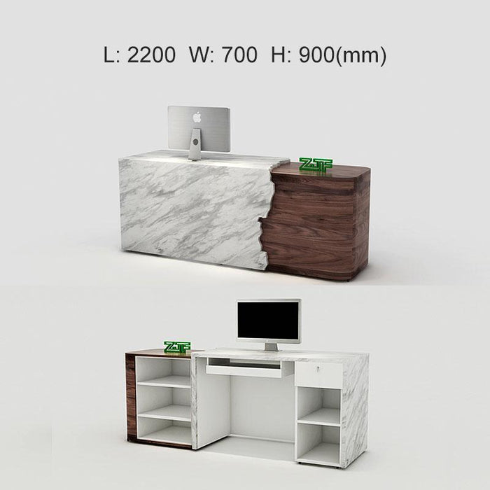 Large Hotel Front Desk Cracked Design Black Walnut Wood Marble Front Desk for Sales - M2 Retail