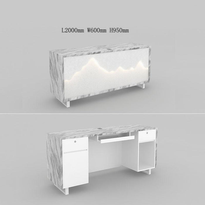 LED illuminated Modern White Marble Reception Desk for Nail Salon in Black White Marble Laminated Cash Counter - M2 Retail