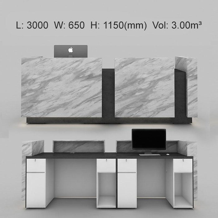 LED Super Long Marble Reception Desk for Hotel Black & White Office Reception Counter Design - M2 Retail