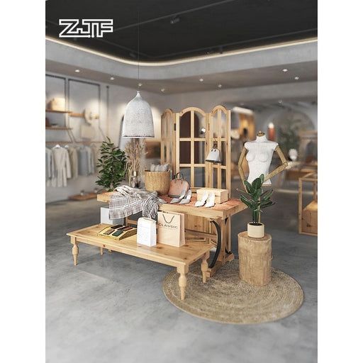 Natural Modern Style Solid Wood Shop Front Display Table Goup Design for Clothing Store - M2 Retail