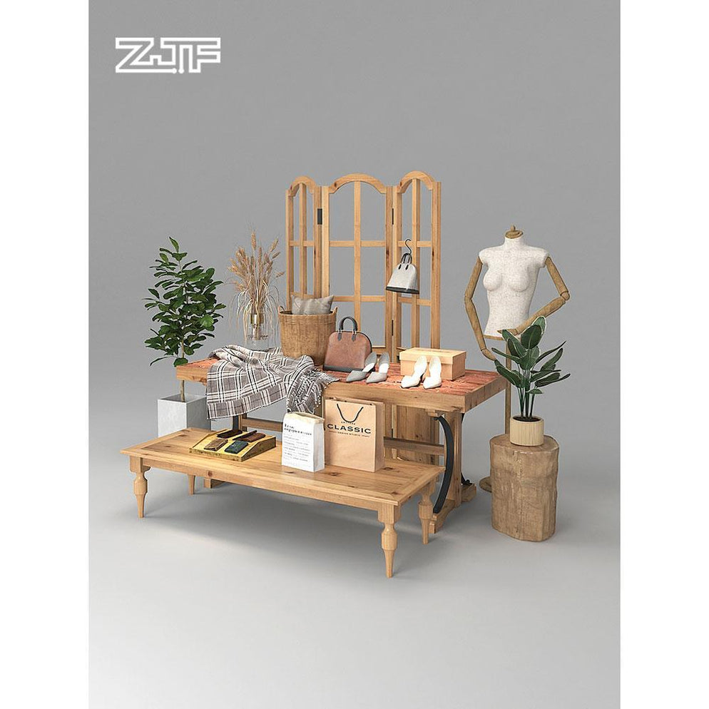 Natural Modern Style Solid Wood Shop Front Display Table Goup Design f ...