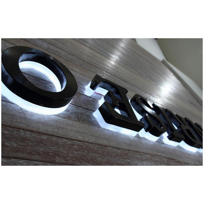 Acrylic Reverse Signage Reverse Lit Shopfront Signage Stainless Steel & Acrylic 10cm H x 10 se ...