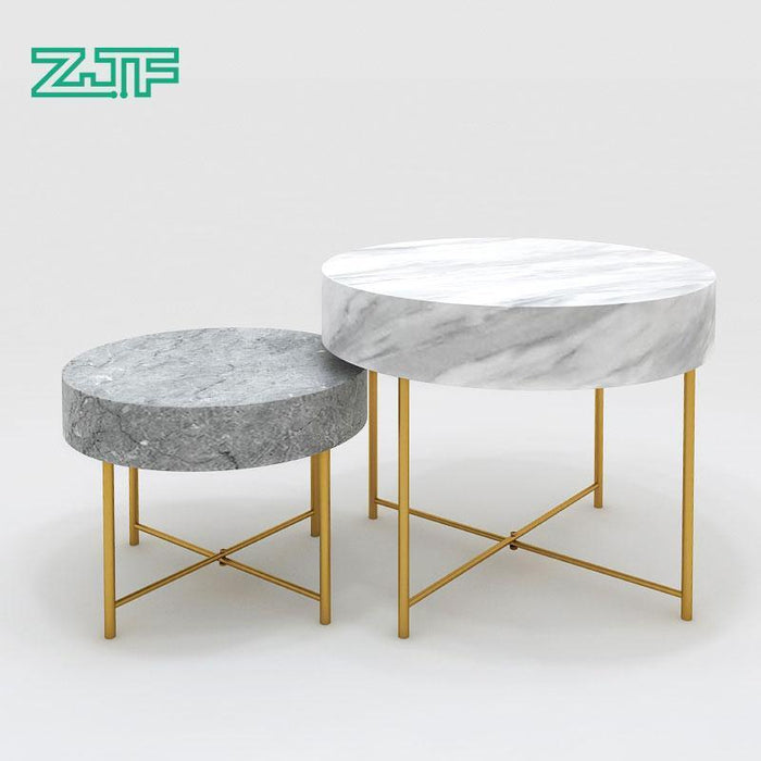 Round Marble Laminate Promotion Table with Gold Feet for Retail Store Shopfront - M2 Retail